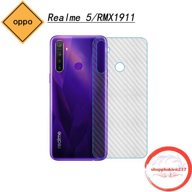 Miếng dán lưng Oppo Realme 5 , Realme 5 Pro Dán dẻo vân Carbon mặt lưng chống trầy