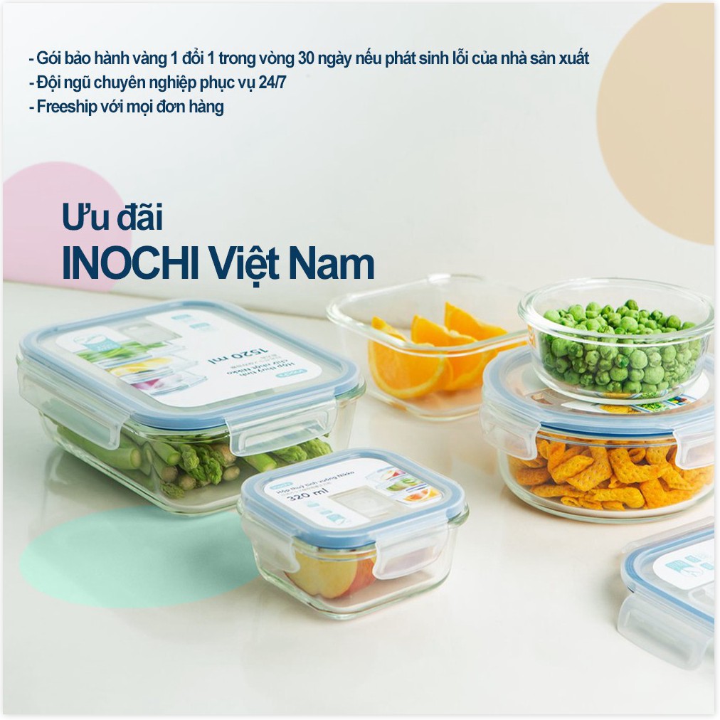 Hộp Thuỷ Tinh Đựng -Thực Phẩm Nikko INOCHI Đồ Ăn, Thức Ăn Trong Ngăn Đá Tủ Lạnh, Bảo Quản Thực Phẩm Tươi TTVU