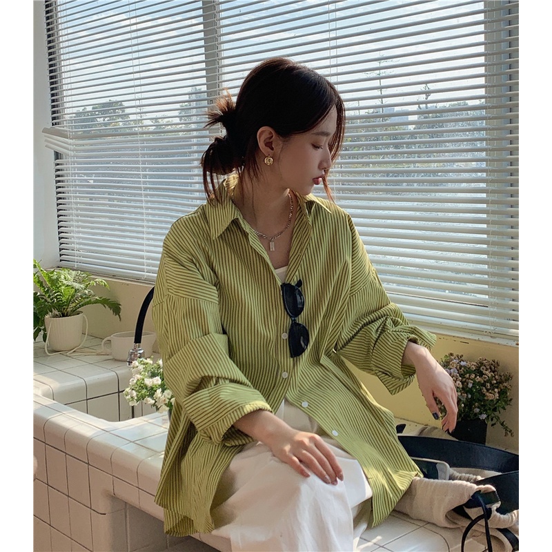 Áo Sơ Mi Dài Tay Họa Tiết Kẻ Sọc Thời Trang Mới Cho Nữ