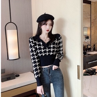 【ZHELIHANGFEI】Áo Sweater Dệt Kim Cổ POLO Tay Dài Thiết Kế Sang Trọng Cho Nữ