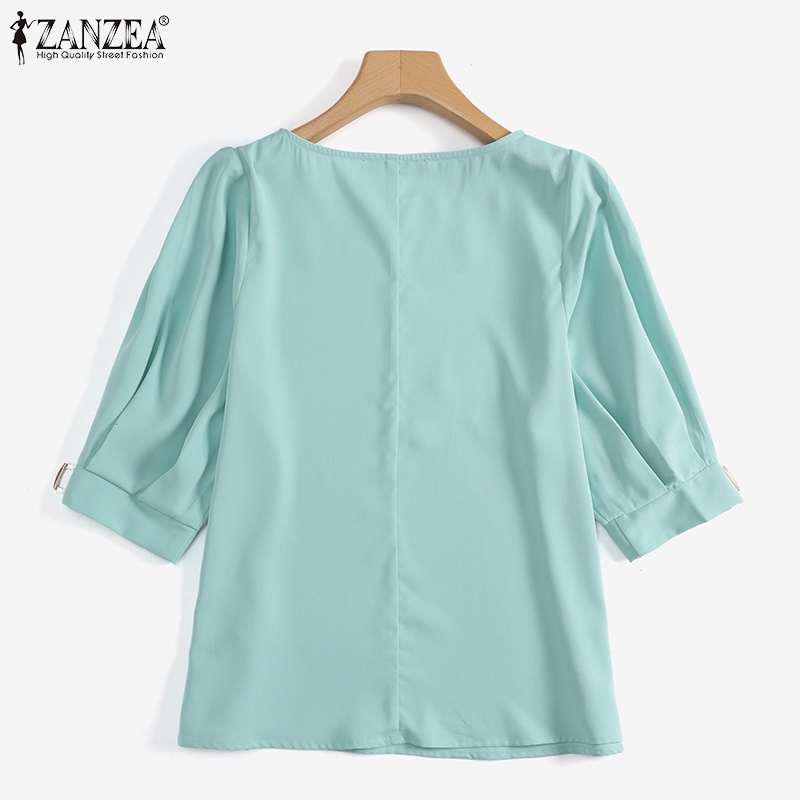 Áo kiểu ZANZEA tay phồng dáng rộng phối nút thời trang cho nữ