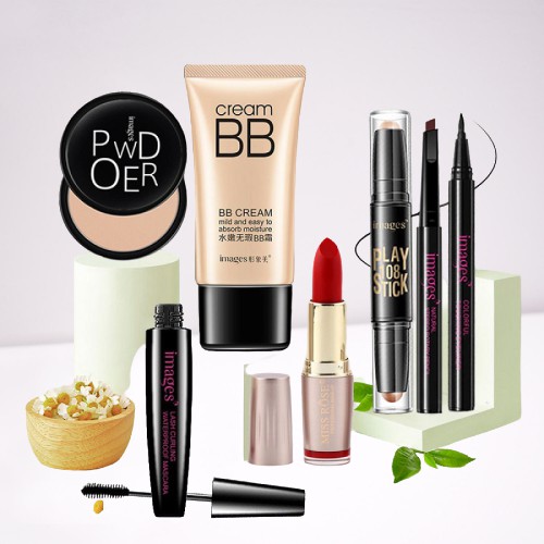 Bộ trang điểm MỚI IMAGES 7 món đầy đủ cho người mới bắt đầu set makeup chuyên nghiệp bút tạo khối, son, phấn phủ,...