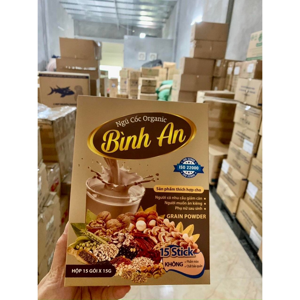 Bột Ngũ cốc Organic Bình An mẫu mới - Giúp giảm cân, lợi sữa thơm ngon, bổ dưỡng (Hộp 15 gói x 15g)