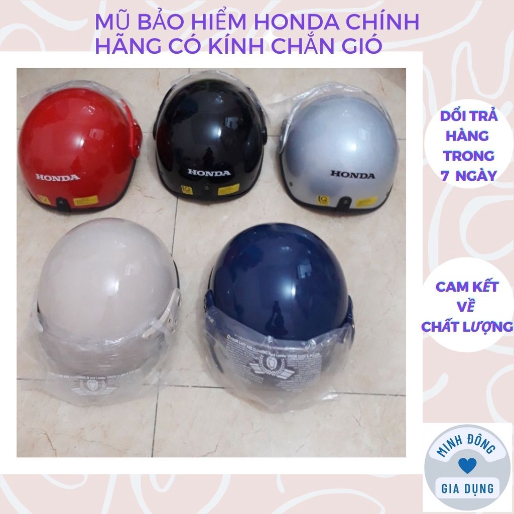 Mũ bảo hiểm honda nửa đầu có kính giá rẻ, Nón bảo hiểm có kính chắn gió chất lượng cao nhiều sắc màu