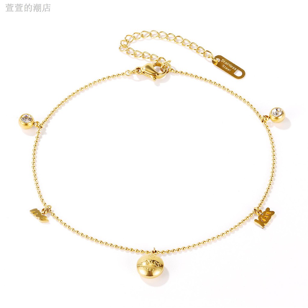 Lắc Chân Thép Titan Đính Hạt Tròn Đơn Giản Phong Cách Hàn Quốc Cho Nữ | BigBuy360 - bigbuy360.vn