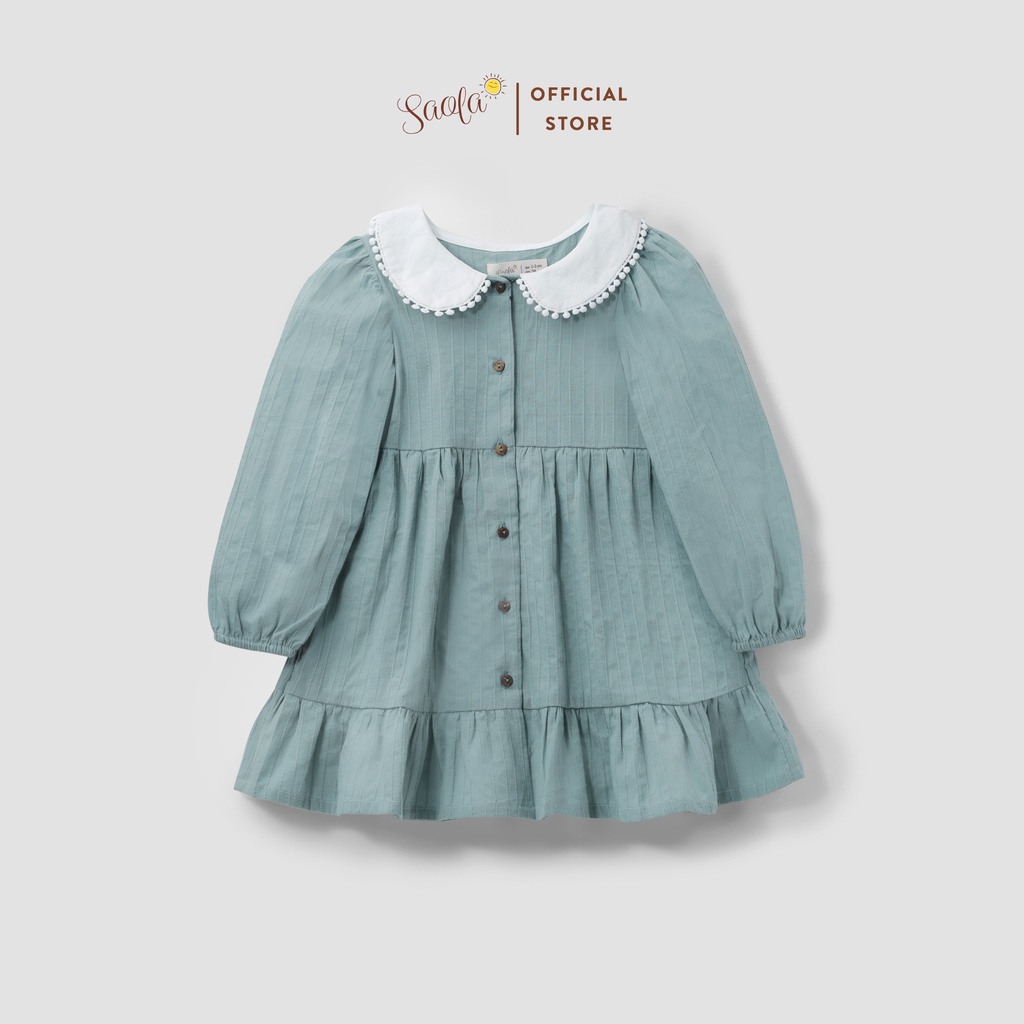 Đầm Bé Gái/ Váy Bé Gái Cổ Tròn Bâu Lá Sen Tay Dài Đáng Yêu - DORIS DRESS - DRC027 - SAOLA KIDS CLOTHING