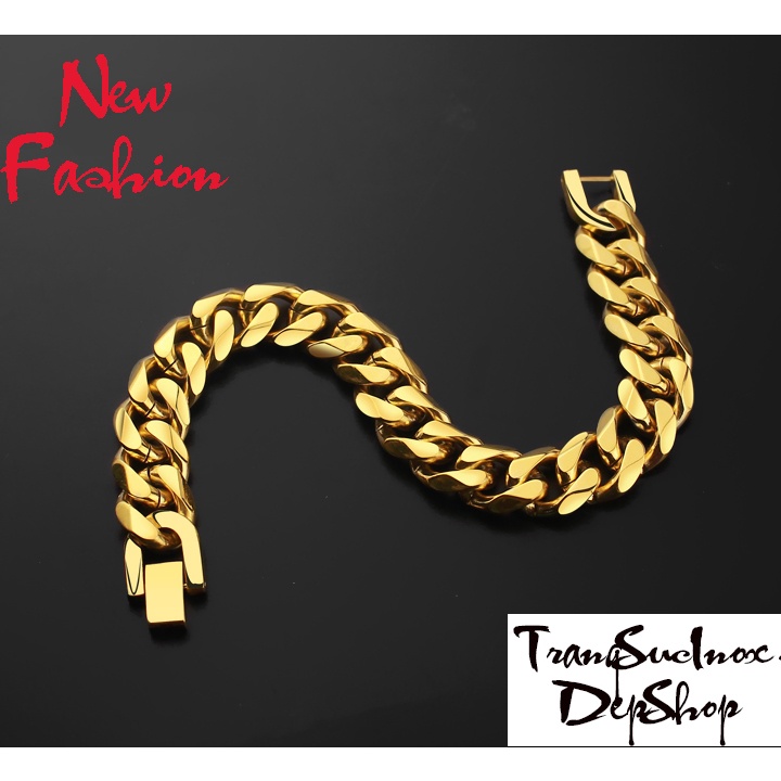 Lắc tay nam inox 13ly vát cạnh mạ vàng khóa bộ thời trang siêu đẹp, bền màu - Thể hiện đẳng cấp phái mạnh