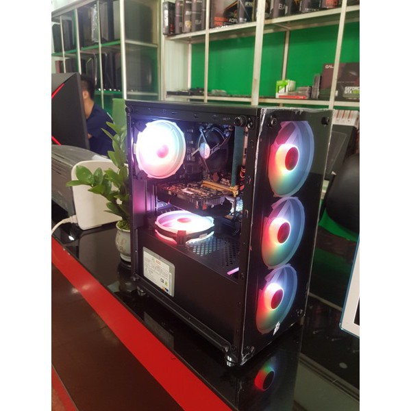 Bộ Case máy tính chơi game LOL Max setting. 3 Fan led, Vỏ kính cường lực trong suốt