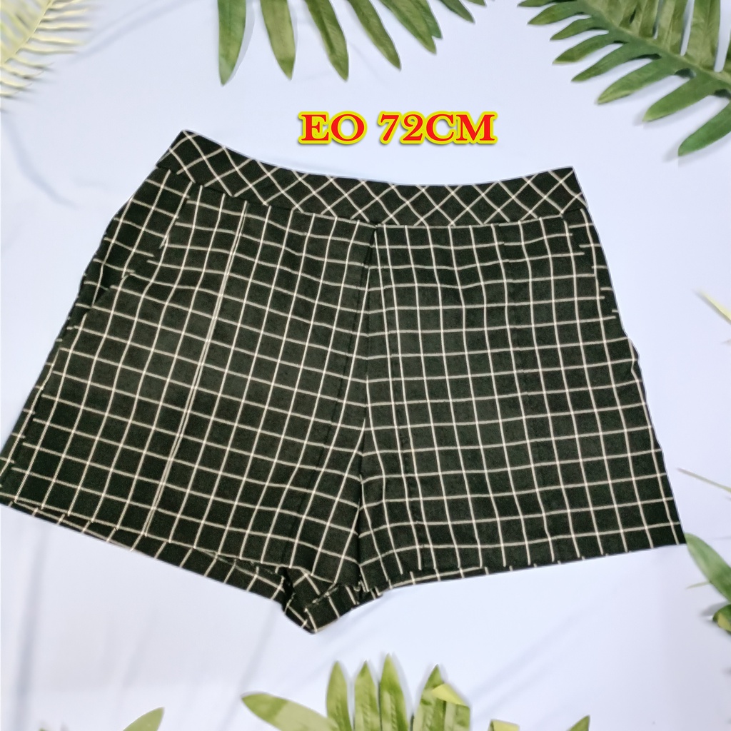 Quần short ngắn cạp lưng cao đen sọc ô vuông trắng Thanh lý