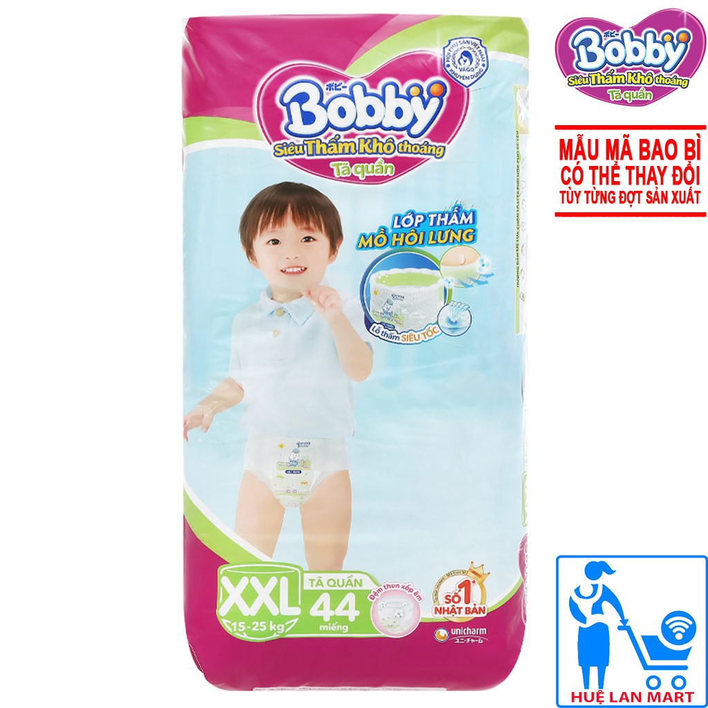 [CHÍNH HÃNG] Bỉm - Tã Quần Bobby Siêu Thấm Khô Thoáng Size XXL44 (Lớp thấm mồ hôi lưng, cho bé 15-25kg)