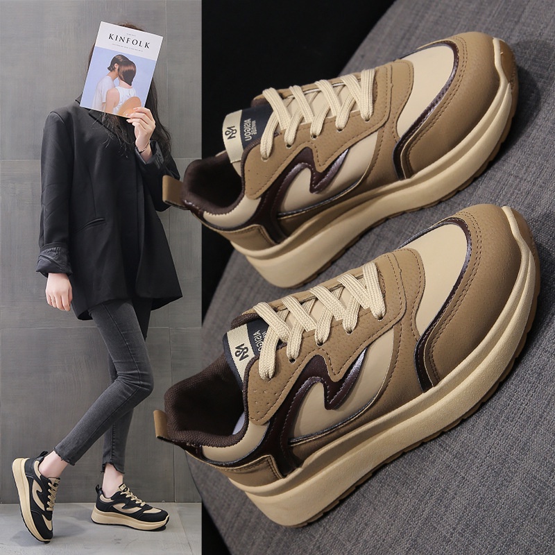 Giày thể thao nữ đẹp GIAYHIPP đế cao tia chớp 2 màu nâu đen năng động phong cách thời trang