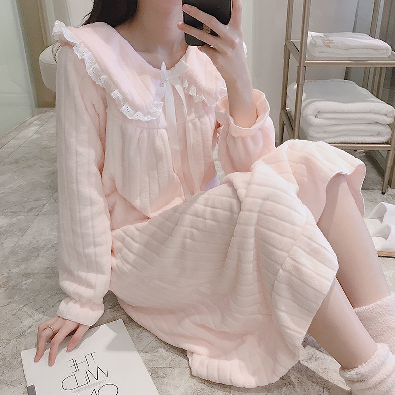 Bộ Đồ Ngủ Chất Nỉ Dày Dặn Màu Hồng Plus Size Thời Trang Thu Đông Xinh Xắn Cho Nữ