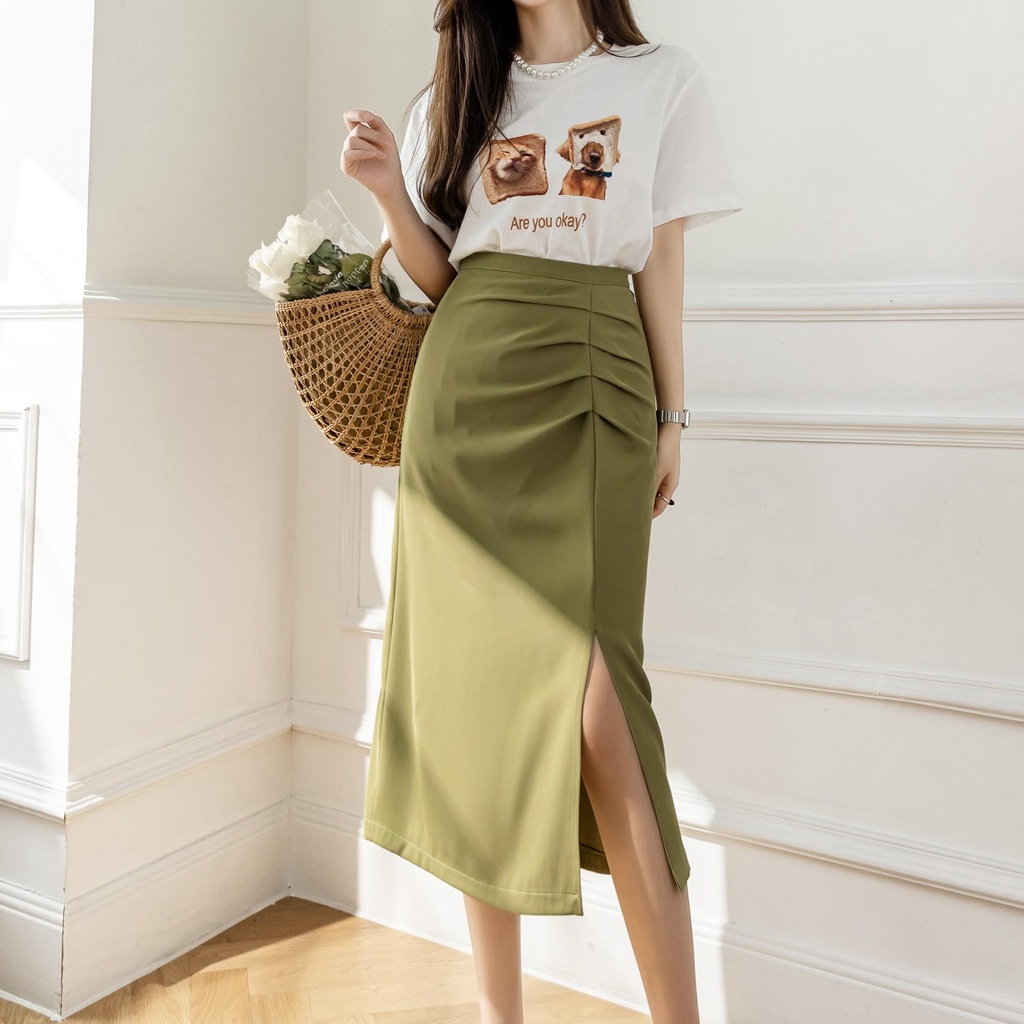 SUXI Chân Váy Midi Lưng Cao Màu Sắc Đơn Giản Phong Cách Cổ Điển Thời Trang Mùa Hè Xinh Xắn Cho Nữ