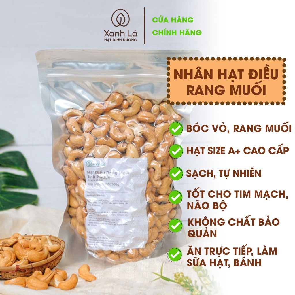 Nhân hạt điều rang muối ngon Bình Phước LOẠI A+ đã bóc vỏ, hàng tuyển chọn cao cấp Xanh Lá