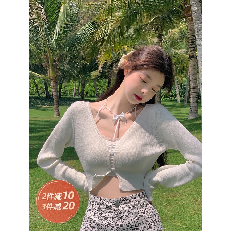 Áo Cardigan Dệt Kim Mỏng Tay Dài Cổ Chữ V Màu Sắc Đơn Giản 2021