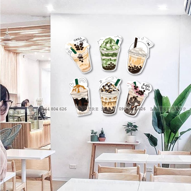 BỘ TRANH 3D Trà sữa trang trí quán - Set 5 tranh 2001