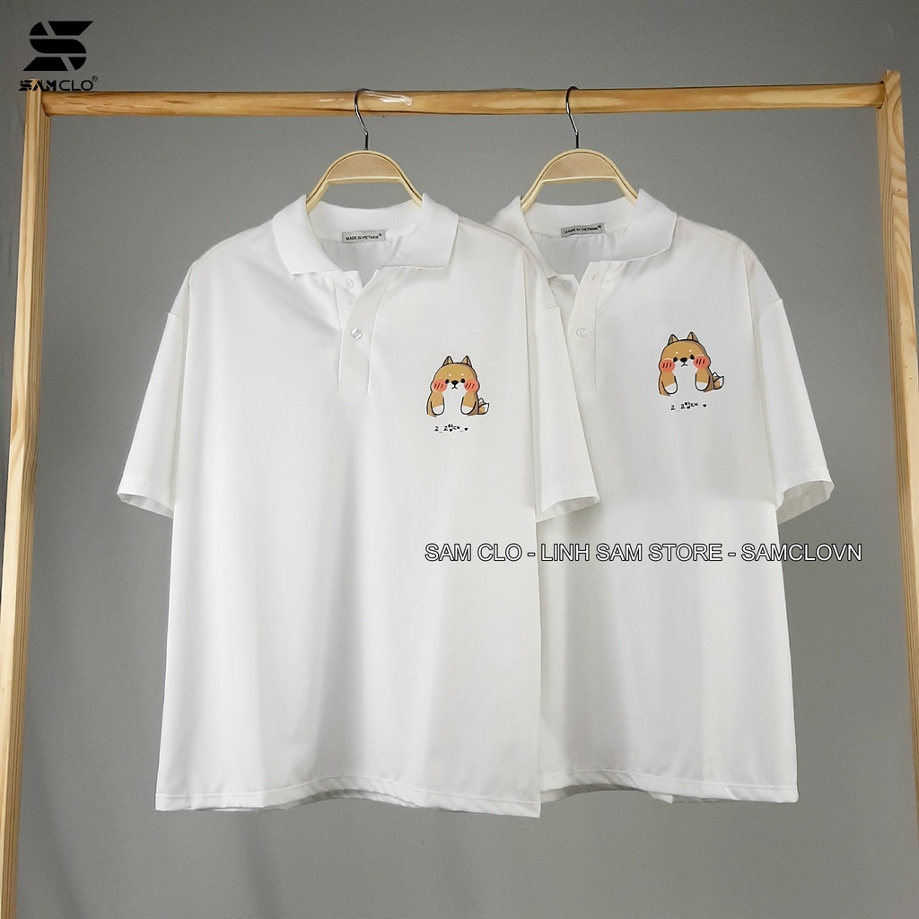 Áo thun Polo tay lỡ form rộng nữ SAM CLO phông freesize unisex mặc đi học, nhóm, lớp in hình chó SHIBA CHỮ NHẬT