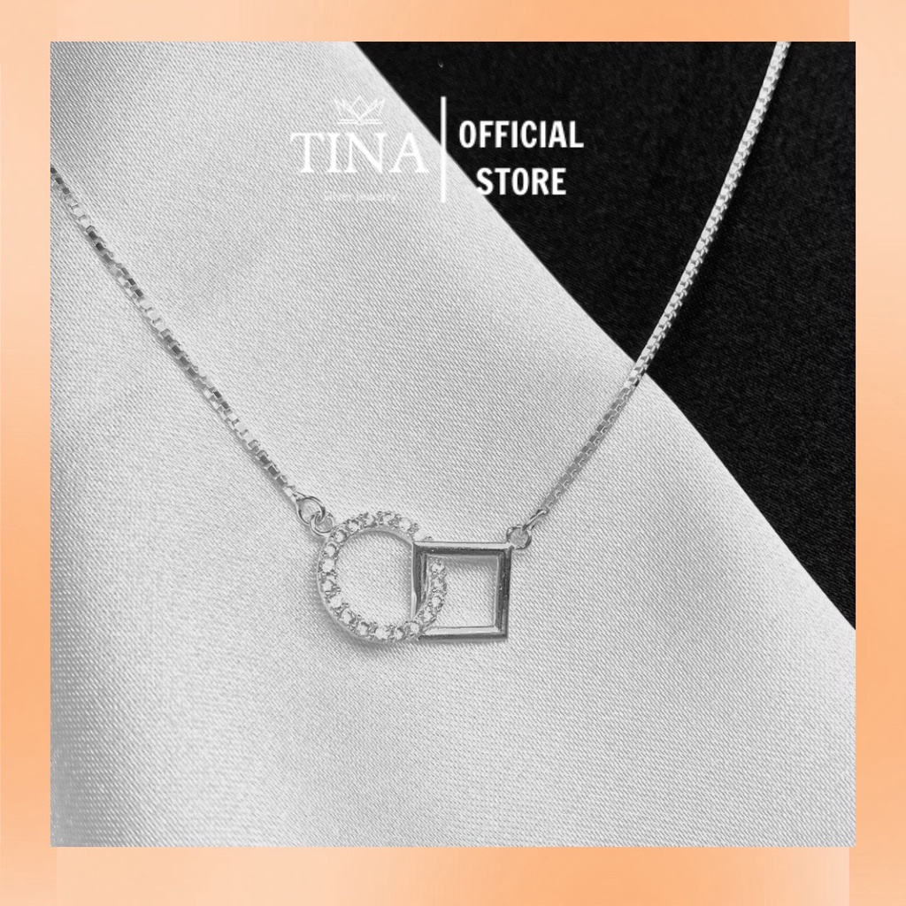 Dây chuyền bạc nữ vuông tròn đính đá nhân tạo tinh tế Tina Silver Jewelry DC004