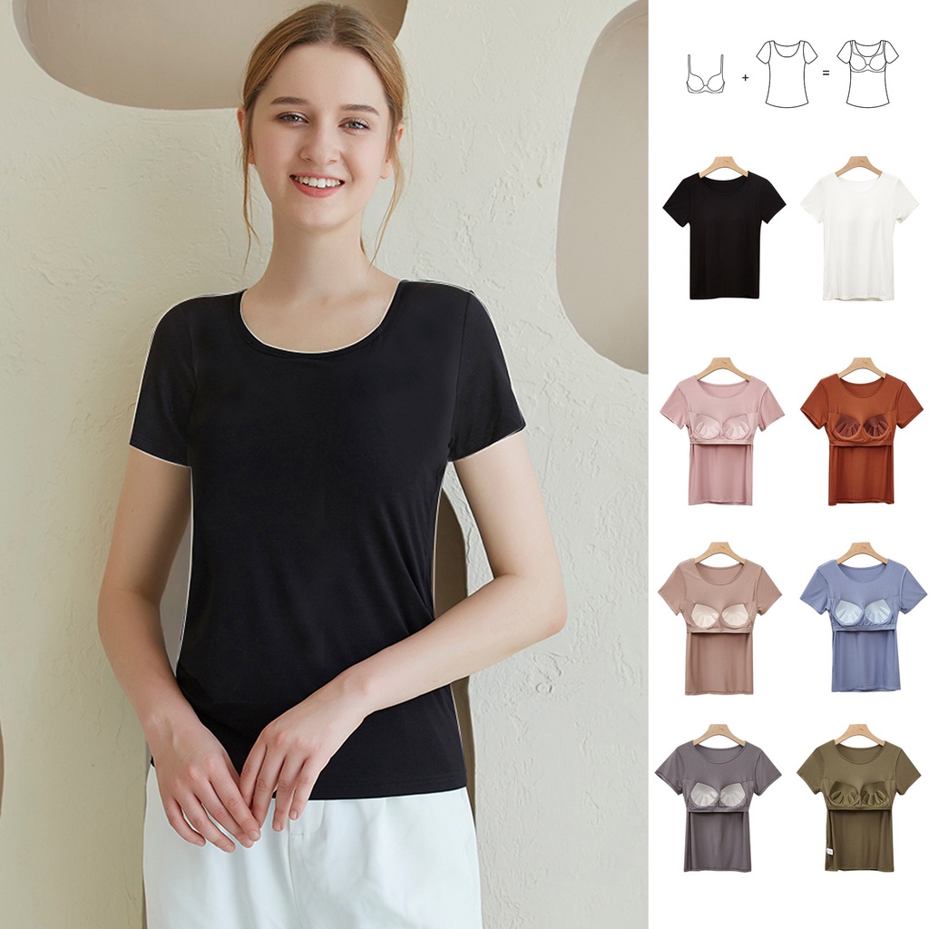 Áo Thun Thể Thao Tay Lửng Vải Cotton Nguyên Chất Có Miếng Lót Ngực Dành Cho Nữ Tập Yoga