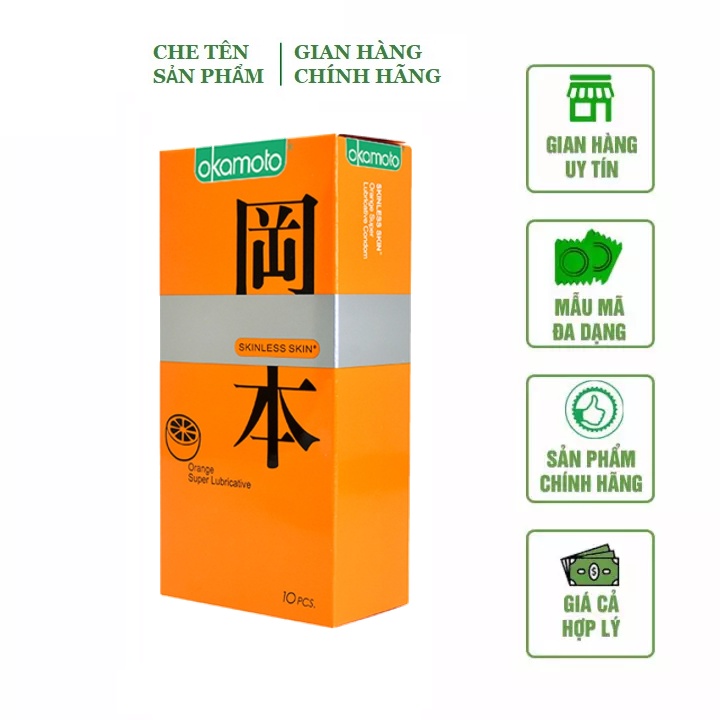 Bao Cao Su Siêu mỏng nhiều gel bôi trơn Okamoto Orange hương cam - 10 bao - Nhật Bản