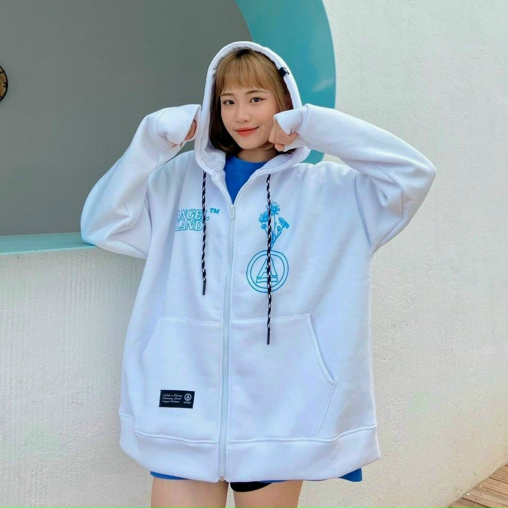 Áo khoác hoodie in hình bông Angles Land vải thun nỉ ngoại mềm mịn