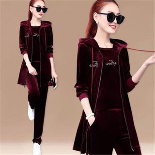 Set Đồ Thời Trang Mùa Thu Gồm Áo Khoác Ngoài + Áo Dài Tay + Quần Dài Chất Nhung Cao Cấp Thời Trang Dành Cho Nữ