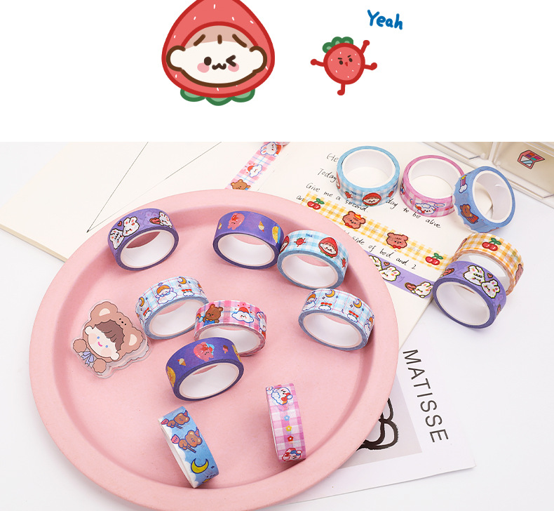 Cuộn băng dán washi họa tiết gấu dễ thương dùng trang trí sổ tay / nhật ký DIY