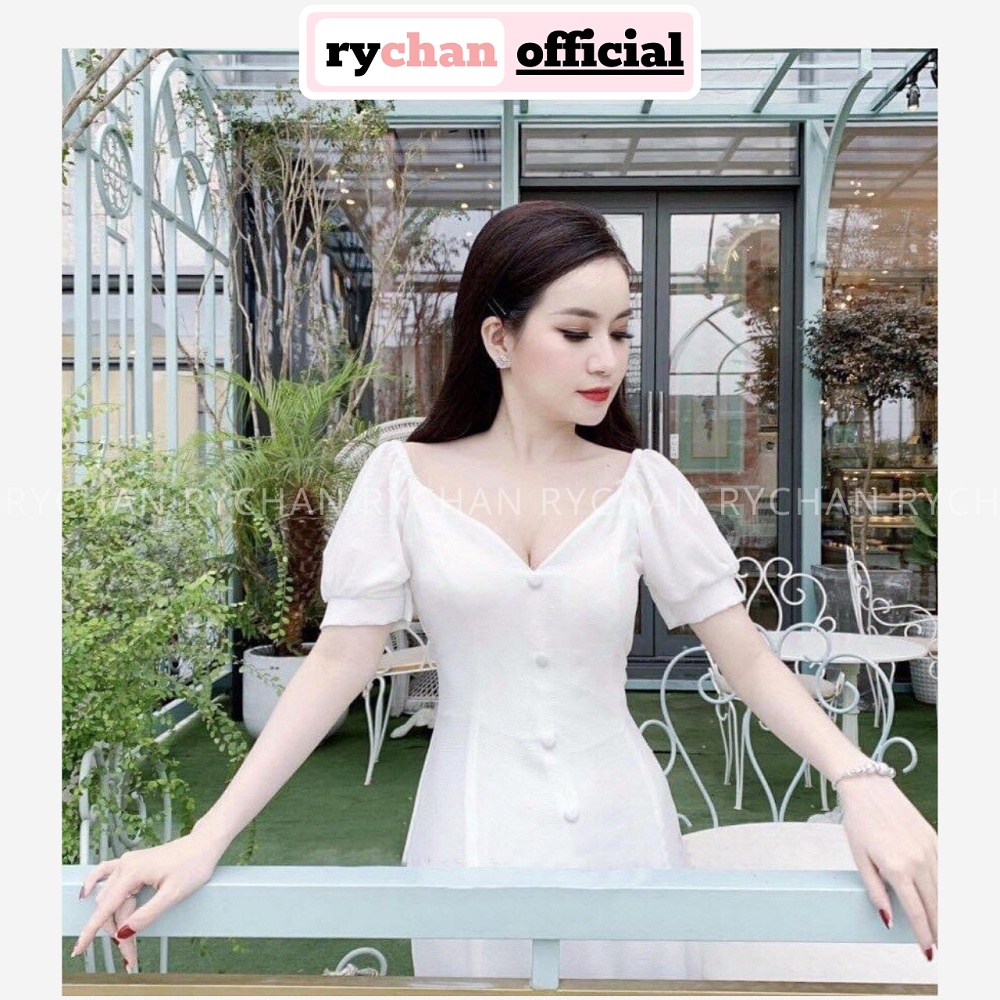 [Ảnh Thật Cuối] Đầm Xòe Dáng Dài Cổ V Đính Nút Bọc 3 Màu - DX869