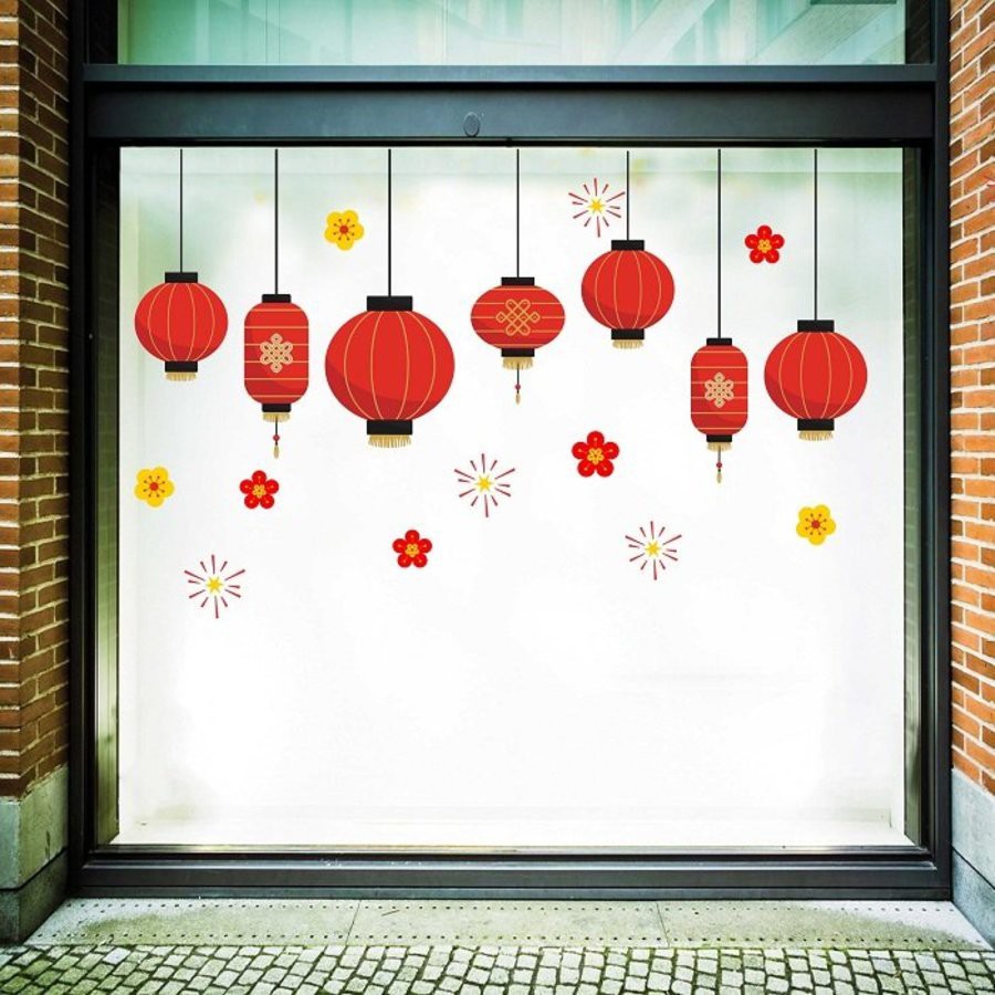 Decal trang trí tết cao cấp Chúc mừng năm mới - Giấy dán tường trang trí tết cao cấp màu sắc nét nổi bật
