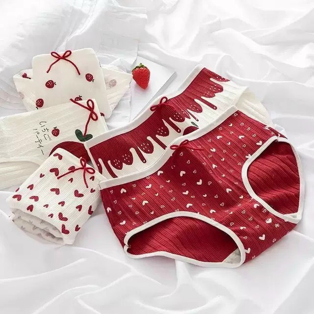 Combo 5 Quần Lót Nữ Cotton Cute Dễ Thương Hình Dâu đỏ ngọt ngào