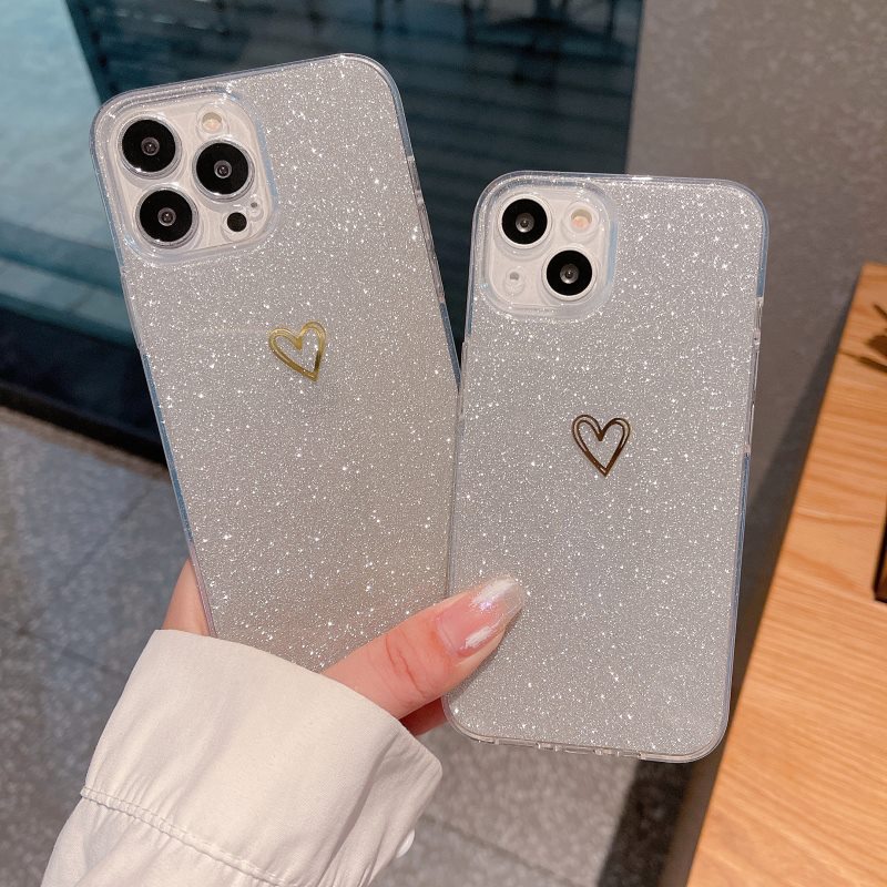 Ốp Điện Thoại Silicon Dẻo Trong Suốt Họa Tiết Trái Tim Lấp Lánh Cho IPhone 11 12 13 14 Pro Max 13 Pro Xs Max X Xr 7 8 Plus