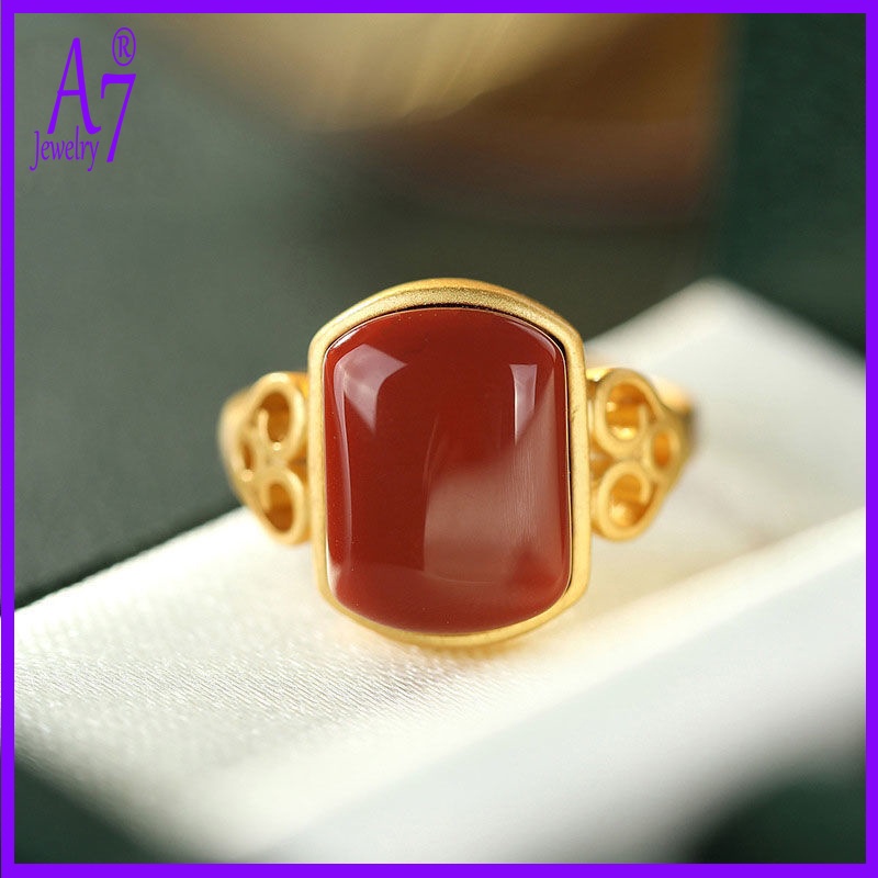 Nhẫn Bạc 925 Mặt Vuông Đính Đá Mã Não Đỏ Thời Trang Cho Nữ