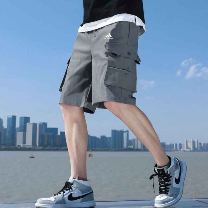 Quần Short Jogger Màu Đen Phối Nhiều Túi Phong Cách Hip Hop Cá Tính Cho Nam