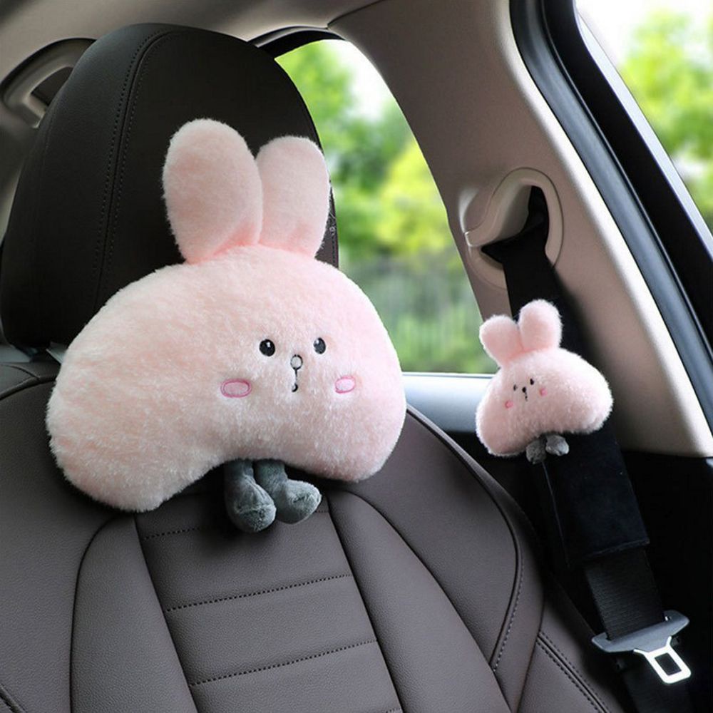 LANFY Interior Accessories Car Neck Pillow Universal Car Neck Support Cat Headrest Pillow Seat Belt Shoulder Cover Lumbar Support Stuffed Toys Cute Rabbit Seat Cushion Safety Car Seat Supports