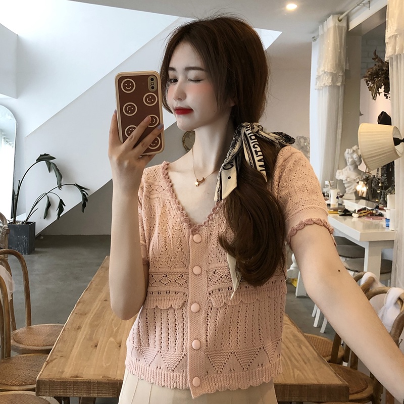 Áo Thun Dệt Kim Tay Ngắn Thiết Kế Đơn Giản Thời Trang Theo Phong Cách Harajuku