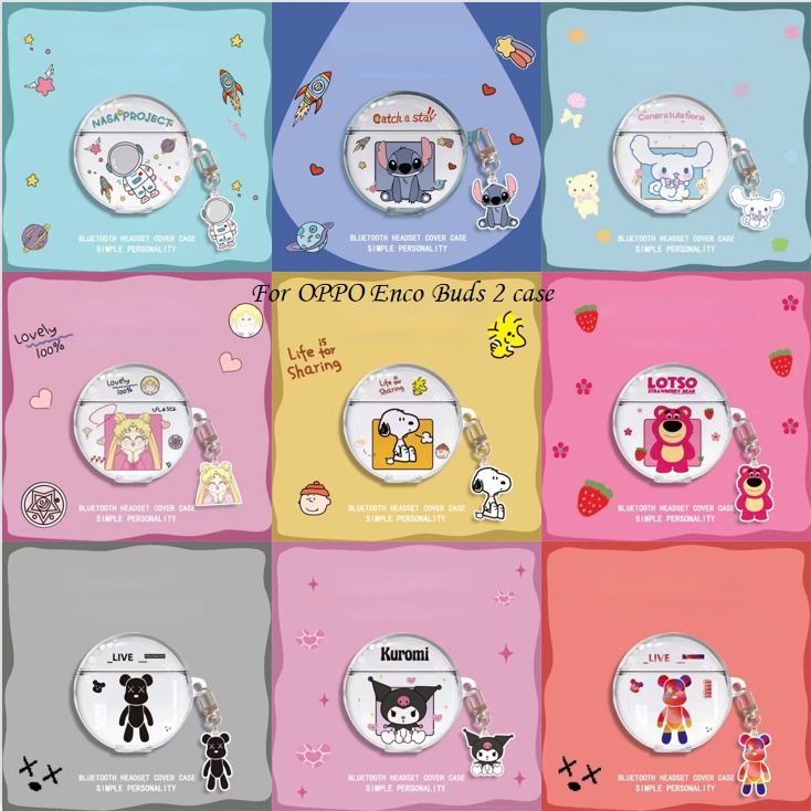 Hàng Sẵn Sàng! Vỏ Bảo Vệ Hộp Sạc Tai Nghe OPPO Enco Buds 2 Trong Suốt Họa Tiết Hoạt Hình Cô Gái & Phi Hành Gia Dễ Thương