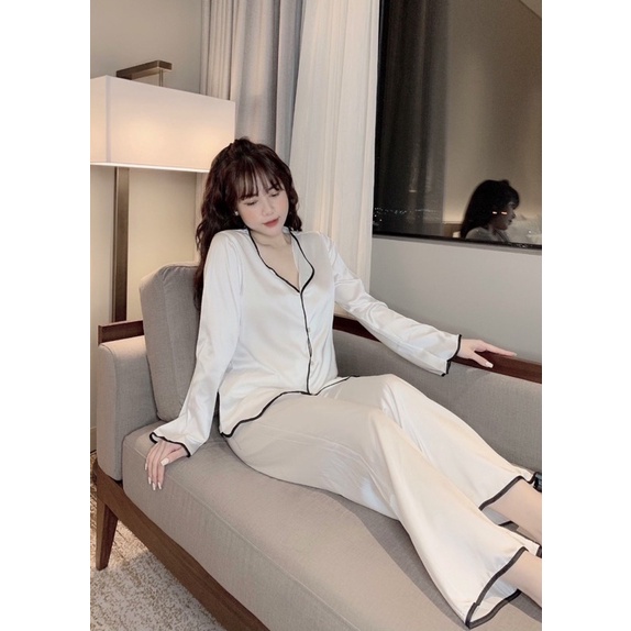 Bộ pijama lụa tay dài quần dài , Bộ đồ ngủ lụa mango cao cấp ,mềm mại không nhăn
