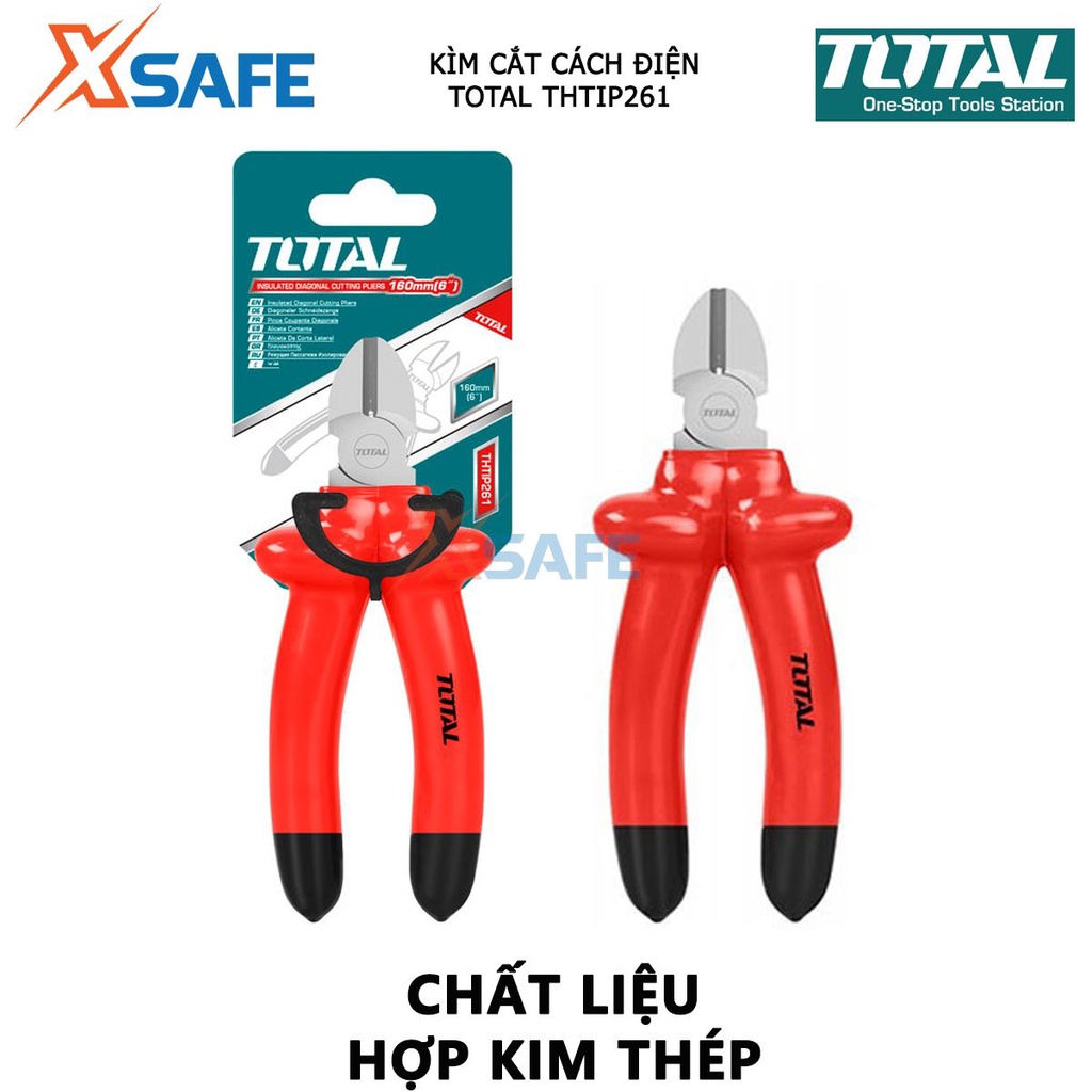 Kìm cắt cách điện TOTAL THTIP261 | kềm cách điện Kích thước 6&quot;/ 160mm, kiểm tra 10000V cắt, kẹp, tuốt các loại dây cáp