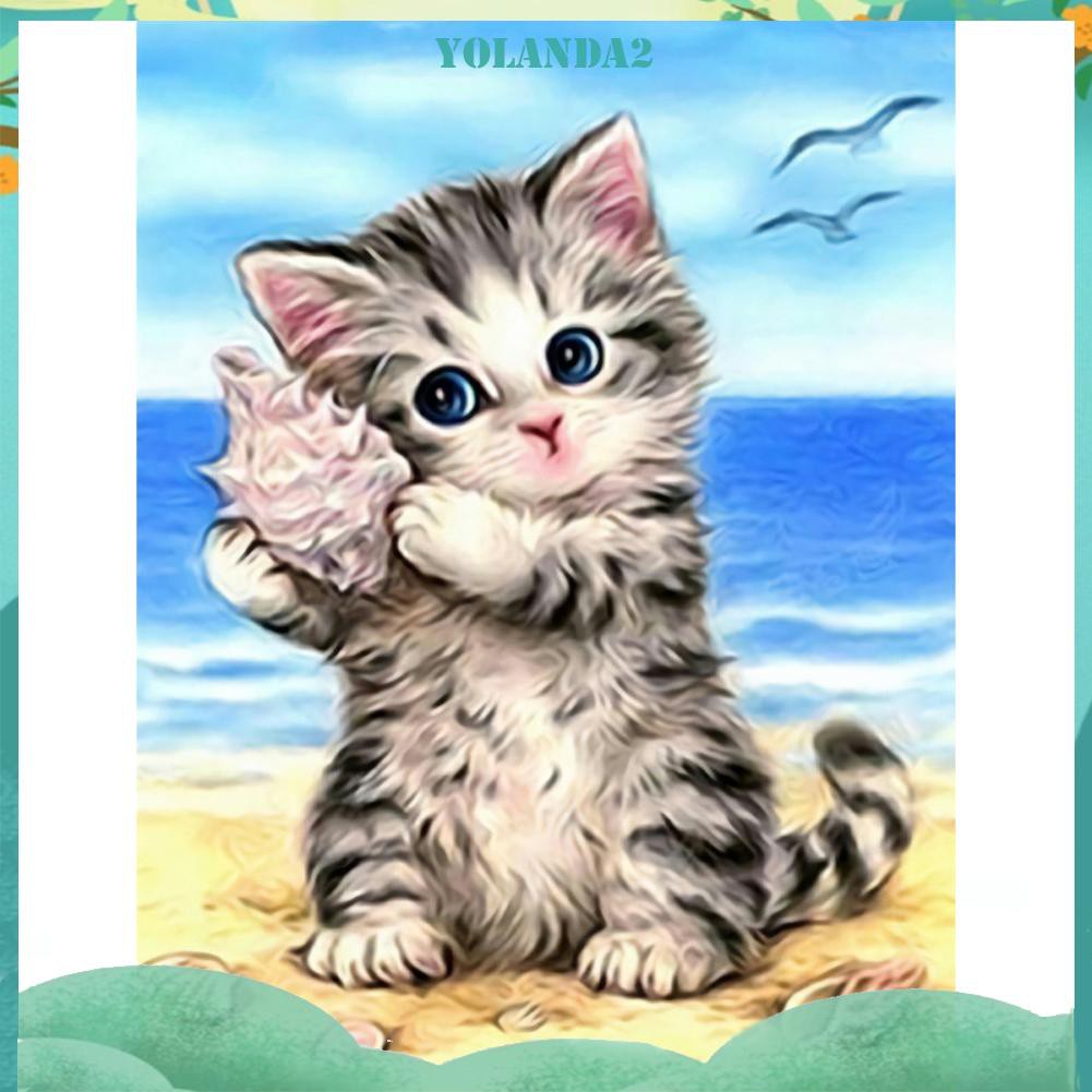 Bộ tranh vải cotton 11CT thêu chữ thập hình con mèo DIY thích hợp để trang trí nội thất.