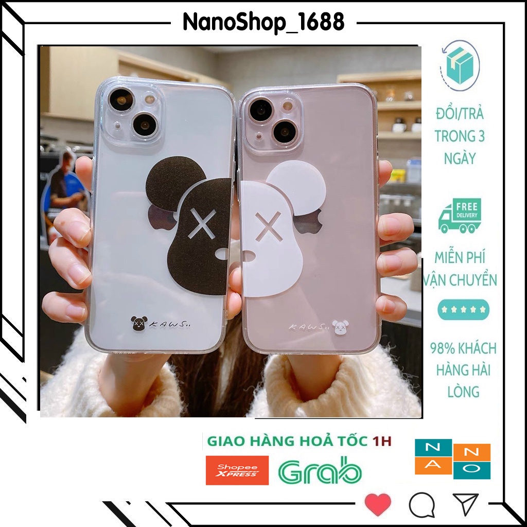 Ốp Lưng Iphone Trong Suốt, Bảo Vệ Camera In Hình Gấu KAWS Đôi 7Plus,8Plus,x,xs,xsmax,11,11promax,12,12promax,13,13promax