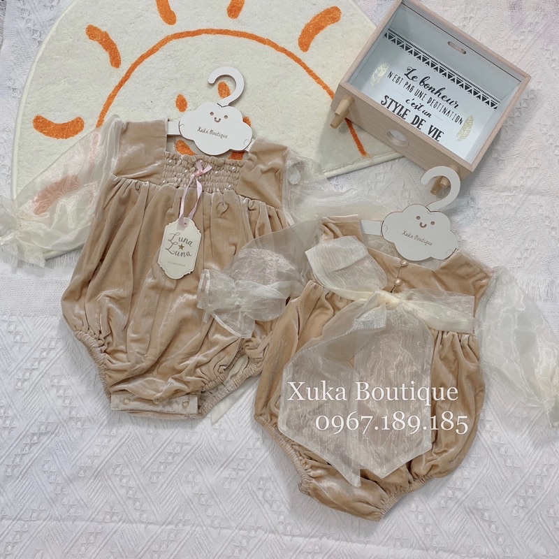 Body Váy Công Chúa Bé Gái - Xuka Boutique - Bodysuit Nhung Nơ Cao Cấp Mặc Giáng Sinh, Tết [Ảnh Thật]