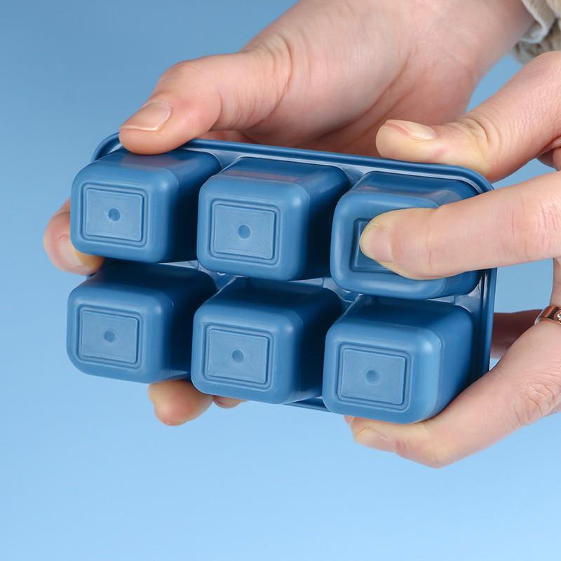 Khay làm đá có nắp, 6 ô, chất liệu silicon, có thể dùng trữ thức ăn cho bé hoặc làm thạch, kích thước 7x11cm