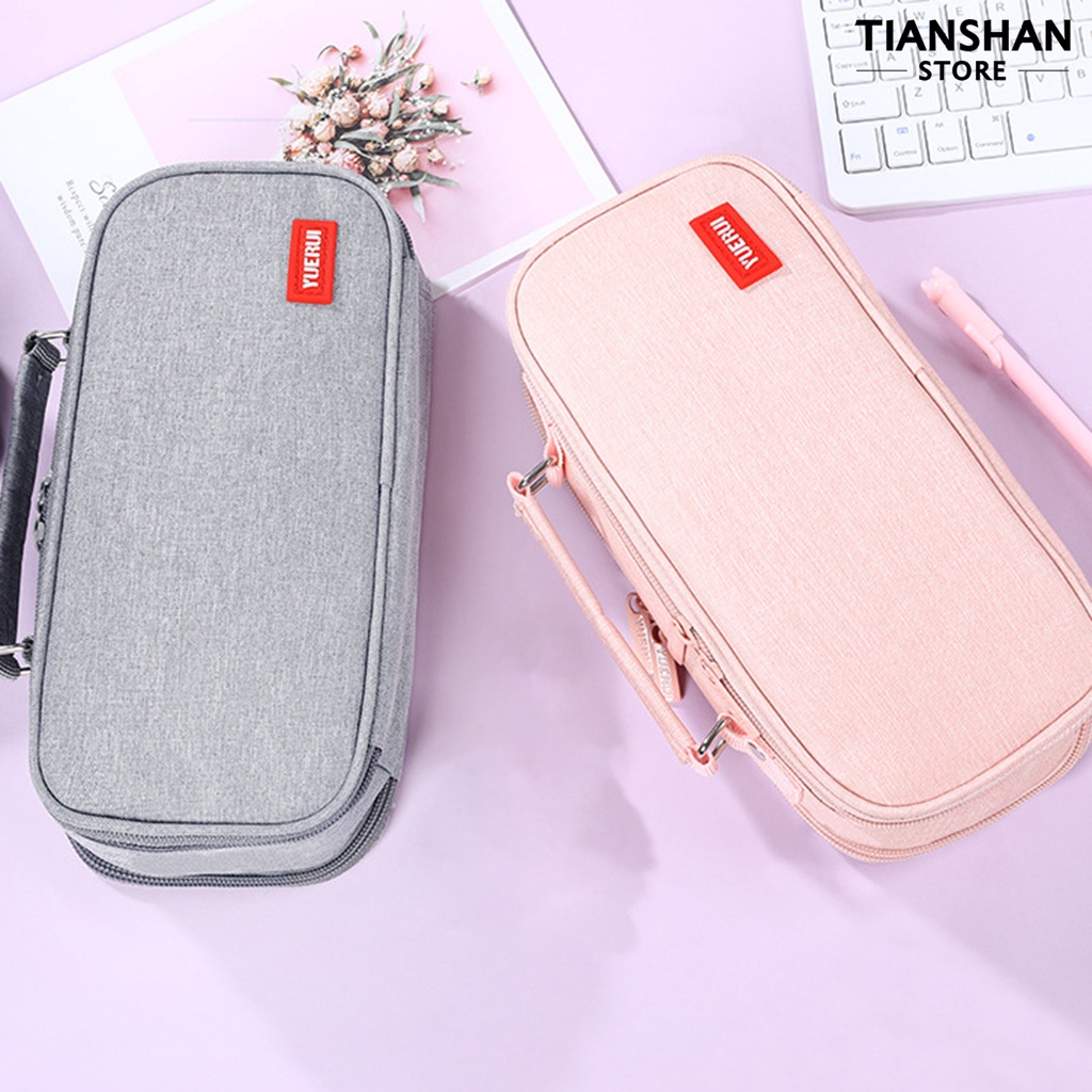 Túi đựng bút bằng vải canvas sức chứa lớn chống mài mòn có tay cầm xinh xắn cho học sinh