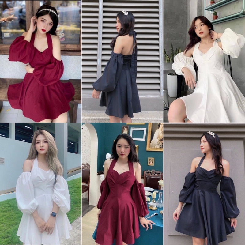 Đầm Xinh WELINA DRESS thiết kế búp tay bồng cột nơ tạo điểm nhấn sau lưng bo chun co giãn chất vải lụa dày dặn
