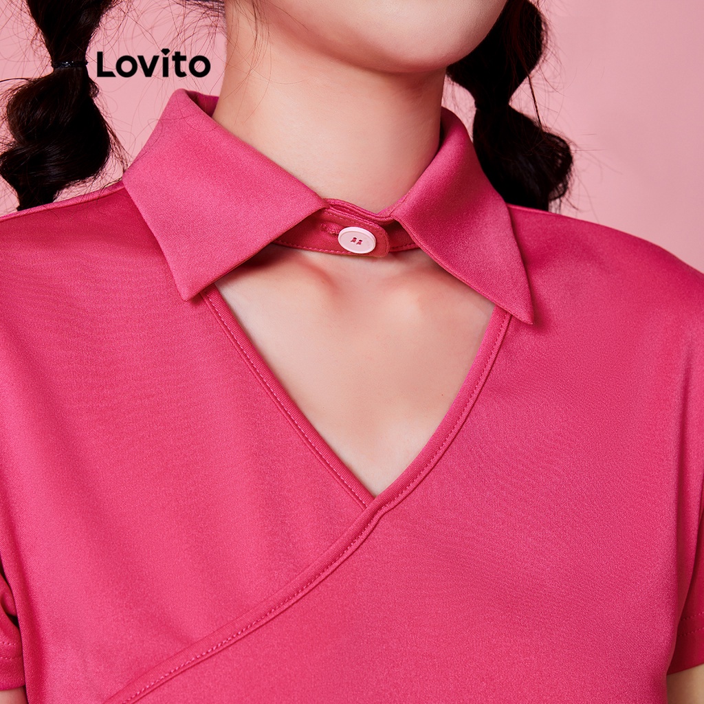 Áo thun (Lovito Exclusive) DOPAMINE GIRLS Đơn giản Cut Out Collar Polo Preppy L28AE024 (Đỏ hồng)