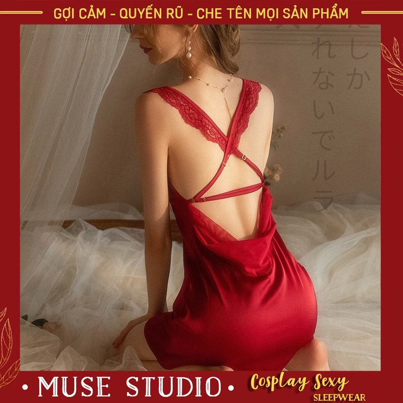 Váy ngủ sexy, Đầm ngủ gợi cảm vải satin cách điệu có đệm ngực cao cấp