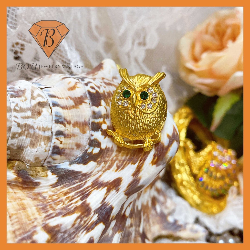 PIN CÀI ÁO HÌNH CHIM CÚ SECONDHAND TRANG SỨC SI NHẬT BẢN BOU JEWELRY VINTAGE MÃ CA219