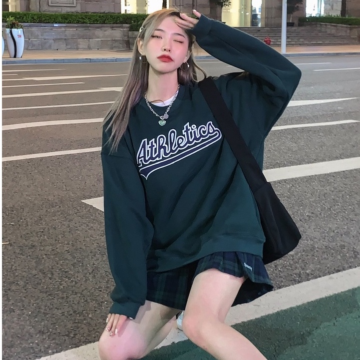 Áo sweatshirt tay dài cổ tròn in chữ thời trang