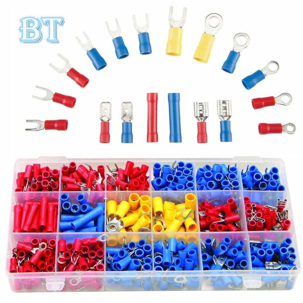 Bộ 300 đầu nối dây cáp cách điện bằng nhựa pvc kèm hộp đựng màu ngẫu nhiên