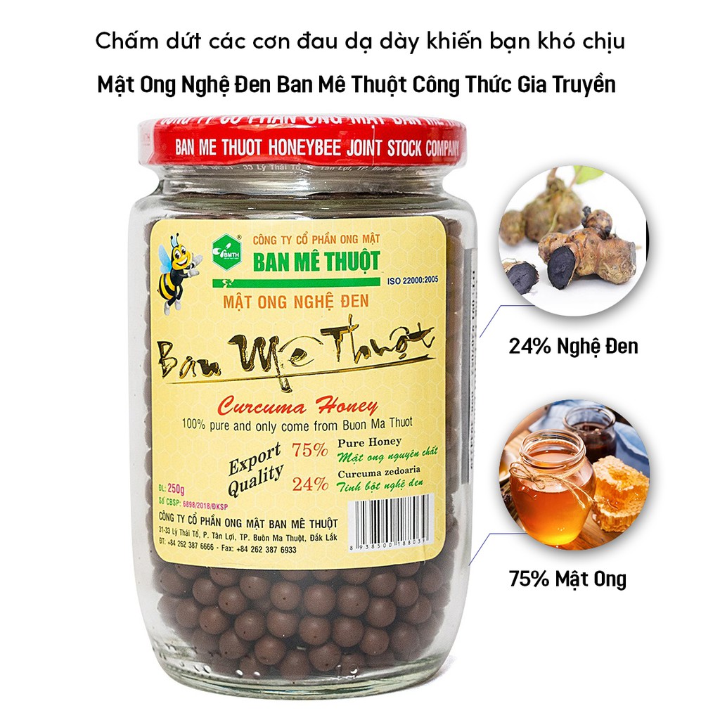 Viên nghệ đen mật ong 250g hãng Ban Mê Thuột, tốt cho sức khỏe, hỗ trợ bao tử, tá tràng, viêm loét dạ dày, bổ huyết